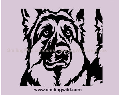 German shepherd dog svg clip art double portrait, dog vector graphic file, dog double portrait