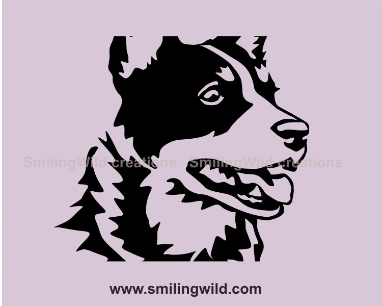 Australian cattle dog svg vector clip art portrait, blue heeler svg