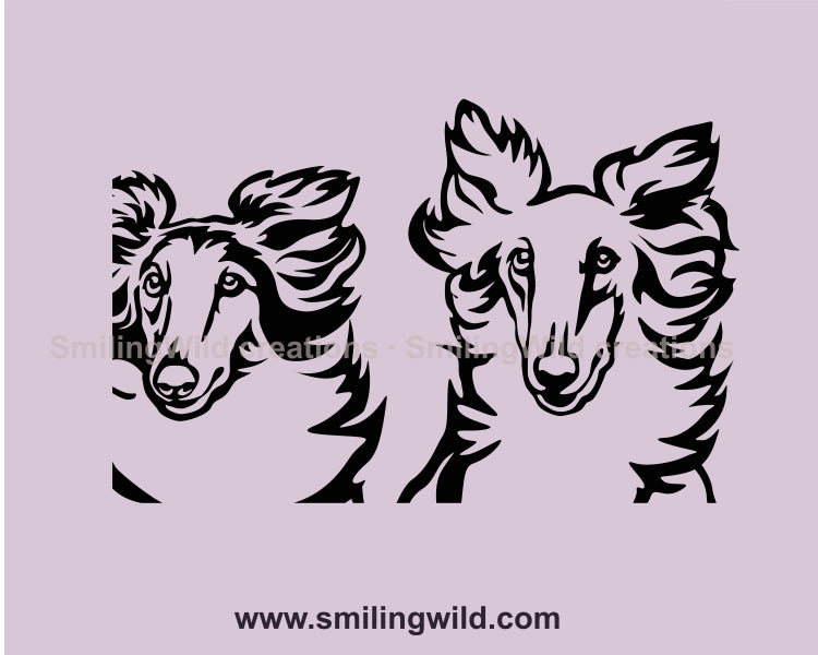 Borzoi dog svg vector clip art, three jumping agility borzi double portrait