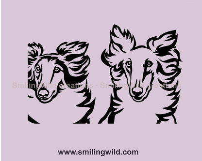 Borzoi Hund SVG Vektor Clip Art, drei springende Agility Borzi Doppelportrait