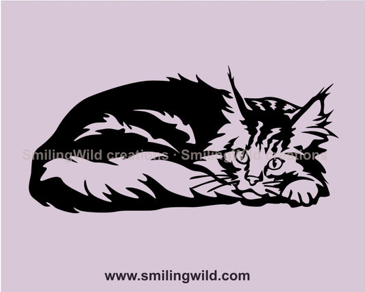 Liegende Maine Coon Katze SVG Vektordatei, Katze schneidbares Clip Art Design