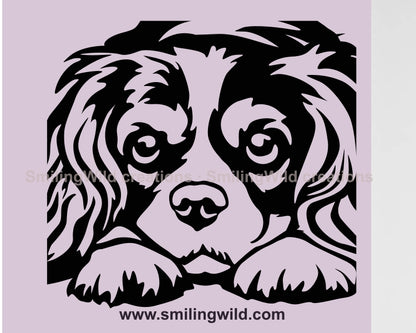 Peeking Cavalier King Charles Spaniel svg vector clip art file