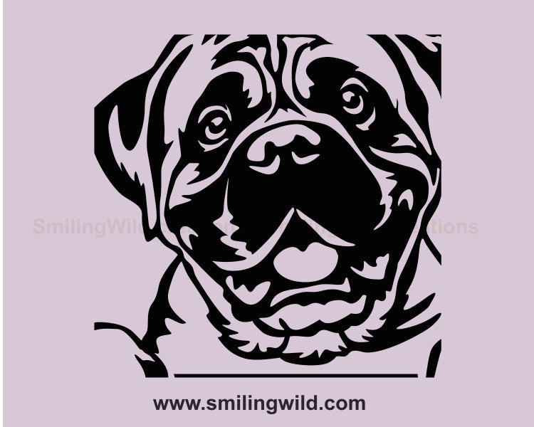 Bullmastiff SVG Clip Art Portrait, Hund Vektor Grafikdatei