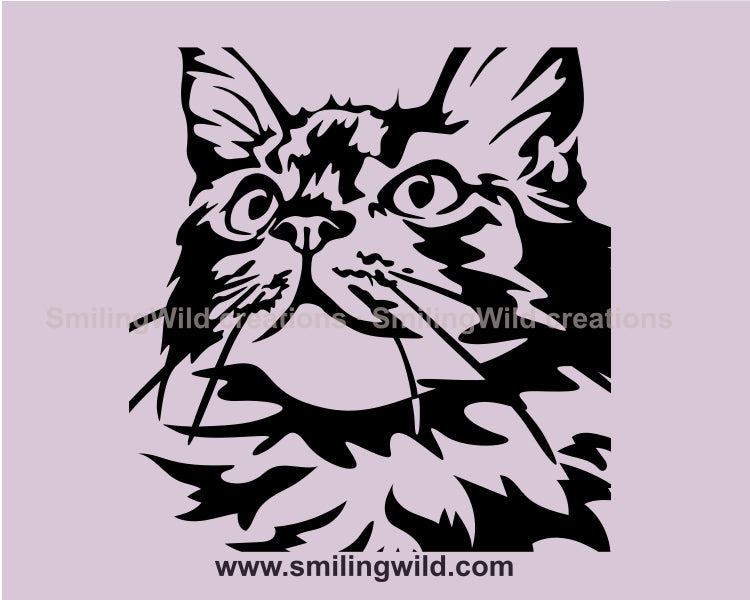 Maine Coon Katze SVG Clip Art Portrait, Katze schneidbare Vektorgrafik-Datei