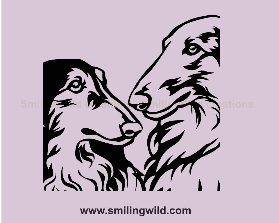 Borzoi dog svg clip art double portrait, scenthound vector graphic file, dog double portrait