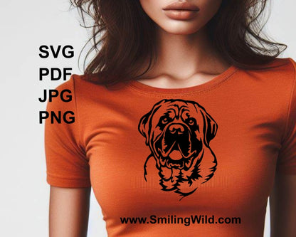 Englischer Mastiff SVG-Porträt, Hund Vektor Grafik ClipArt, Englischer Mastiff digitale Vektorgrafik-Datei (Kopie)