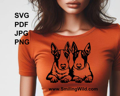 Bull terrier svg double portrait vector cuttable file