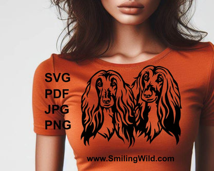 Afghan hound dog svg clip art double portrait, Afghan hound vector graphic file, dog double portrait