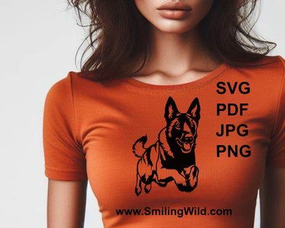 Jumping Dutch shepherd svg vector clip art, dog agility svg