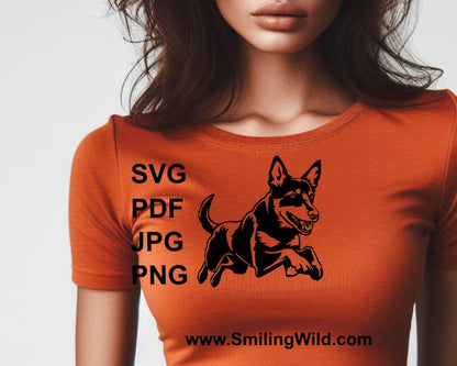 Springender australischer Kelpie SVG Hund ClipArt-Dateien, Hund Agilität Sprung Vektor Grafik digitales Design