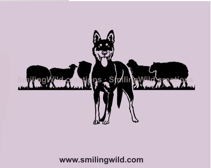 Herding Australian kelpie svg dog vector clip art, working kelpie digital vector graphic file