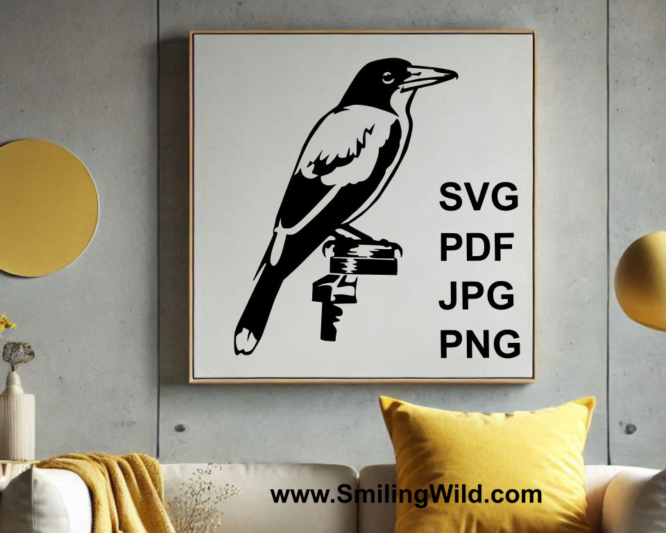 pied butcherbird png clipart, detailed SVG file for Australian bird lovers and crafters