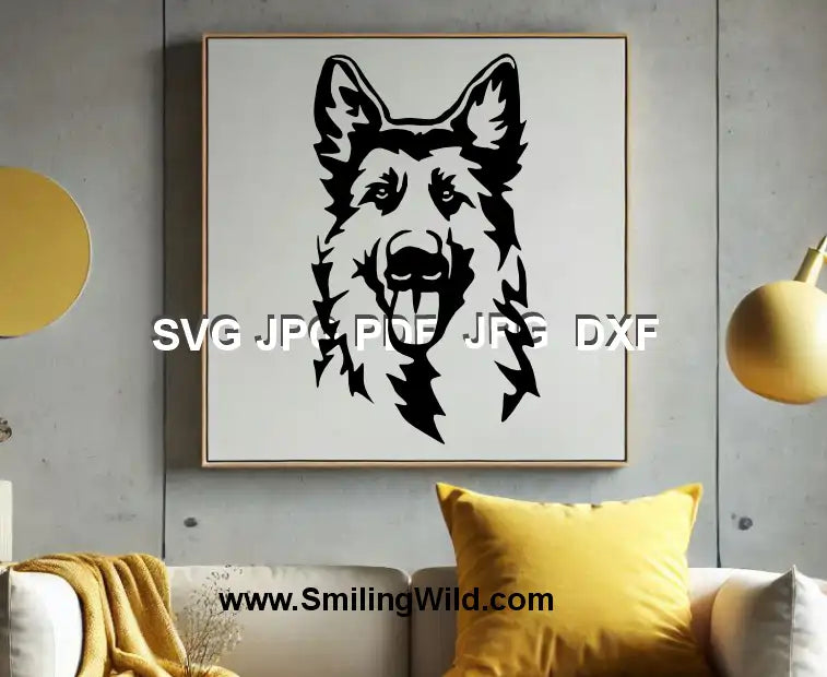 Powerful and bold King Shepherd dog face design perfect for laser engraving and vinyl cutting applications