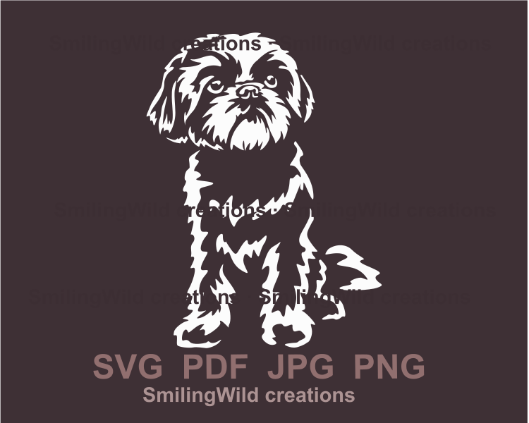 White drawing of shih tzu looking tothe right side