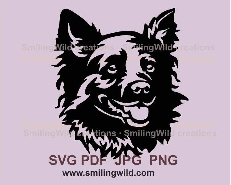 Smiling mudi dog face portrait in graphic cuttable art design