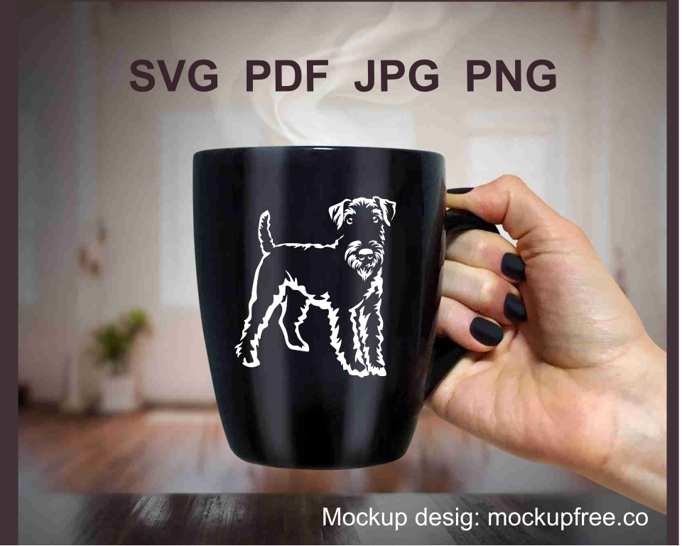 Airedale terrier white vector image printed on a black mug