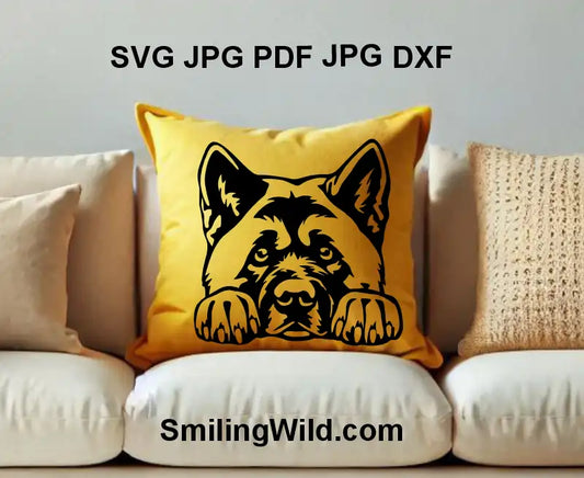 Peeking Akita dog png  and svg head graphic in black and white – perfect for engraving and DIY crafts