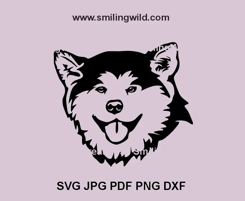 Akita Inu dog head black SVG with bold vector lines – ideal for laser cutting and Cricut crafts.