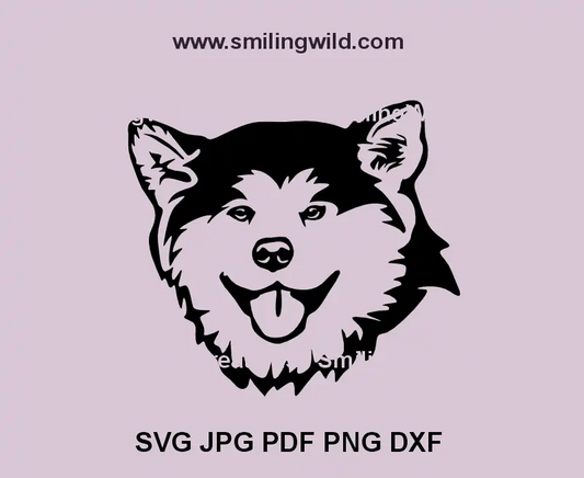 Akita Inu dog head black SVG with bold vector lines – ideal for laser cutting and Cricut crafts.