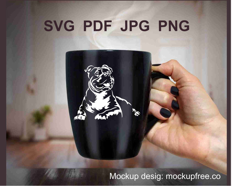 a black mug with application of american bully white file