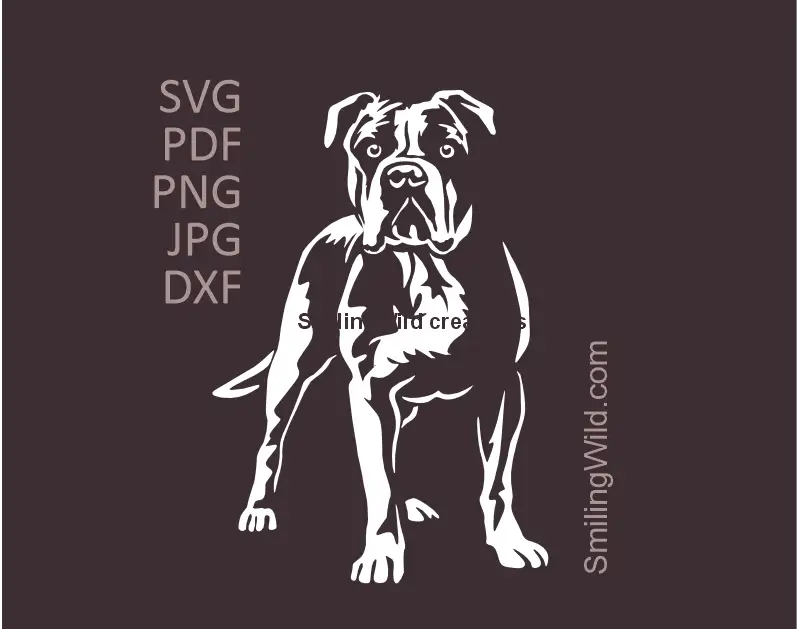 American Bulldog white clipart in standing full body position for Cricut crafts and laser cutting design
