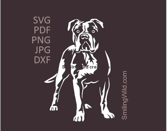 American Bulldog white clipart in standing full body position for Cricut crafts and laser cutting design
