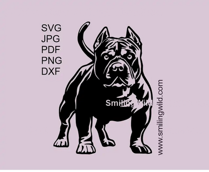 Standing American Bully Dog SVG, png, dxf black clipart for Cricut and laser cutting design