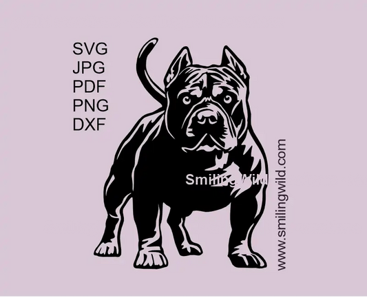 Standing American Bully Dog SVG, png, dxf black clipart for Cricut and laser cutting design