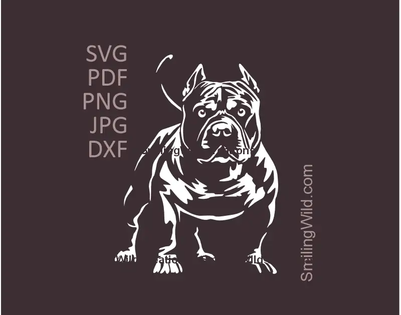 American Bully dog white SVG PNG DXF cuttable clipart vector design for Cricut and laser engraving