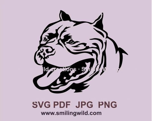 Smiling american bully dog half profile graphic