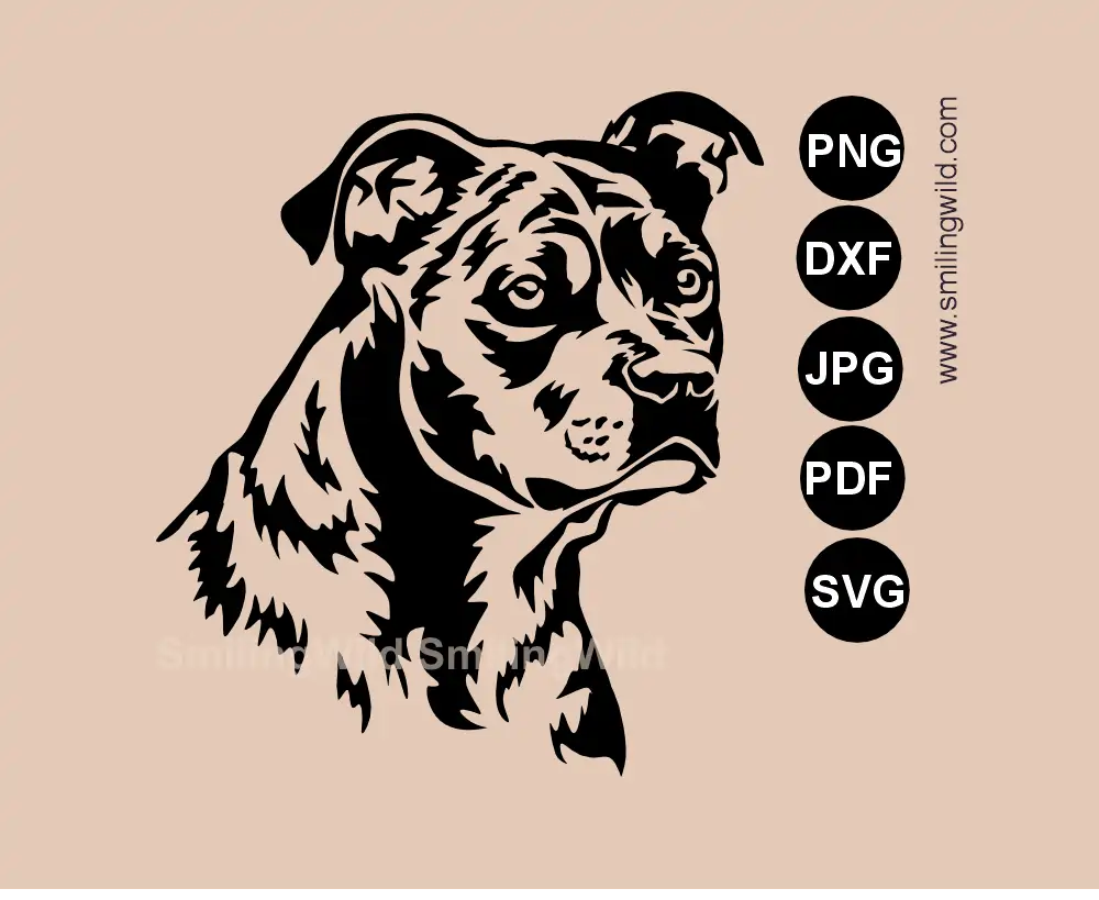 American Staffordshire Terrier SVG and DXF detailed & realistic head cut file