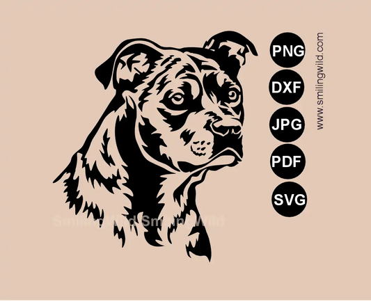 American Staffordshire Terrier SVG and DXF detailed & realistic head cut file