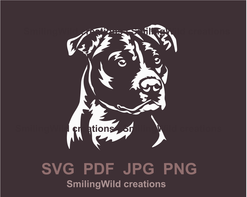 a white portrait in graphic style of an american staffordshire terrier