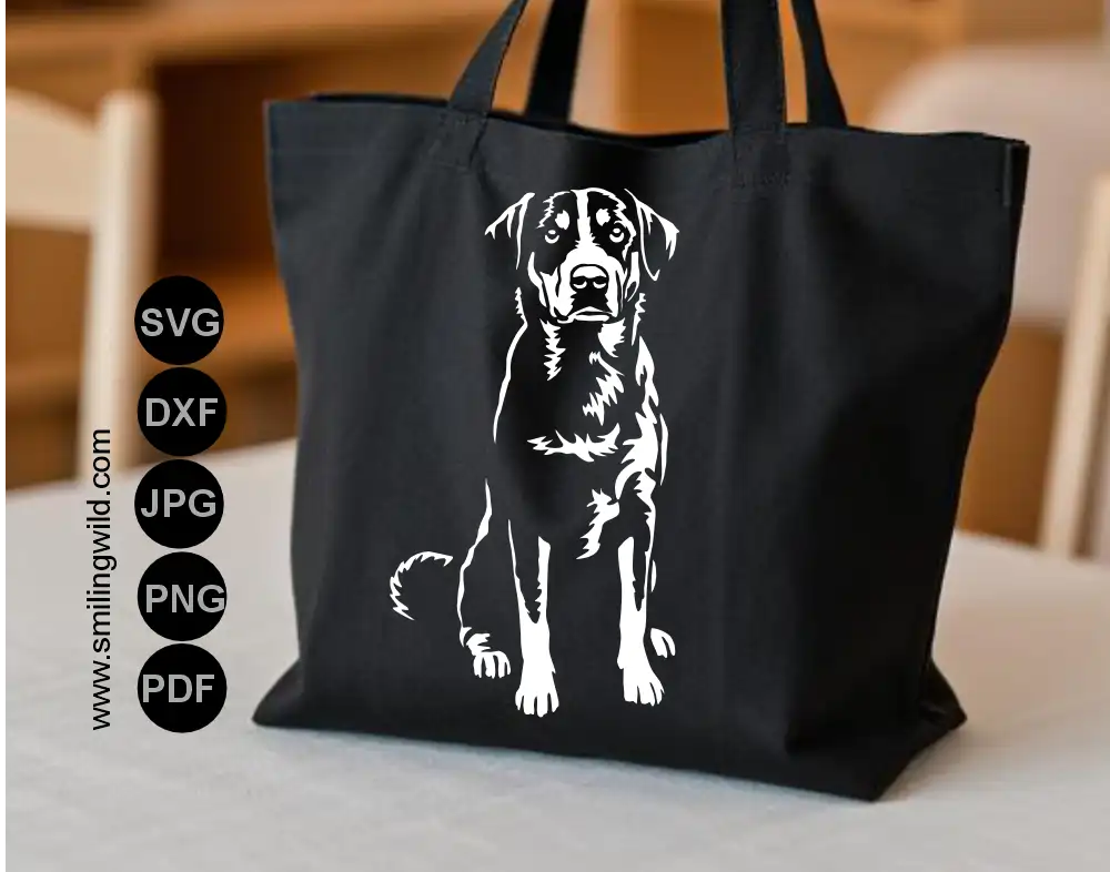 Appenzeller Sennenhund SVG and PNG printing and cutting file files for Cricut and CNC in white color of a full body sitting herding dog