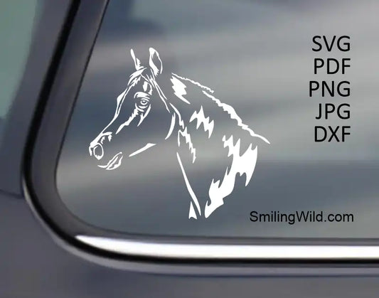 White Arabian horse SVG and png clipart displayed on black car window as a sticker