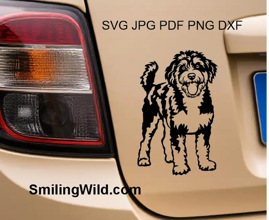 a car decal of a Standning Aussiepoo DXF digital clipart – vector dog portrait for crafts and engraving