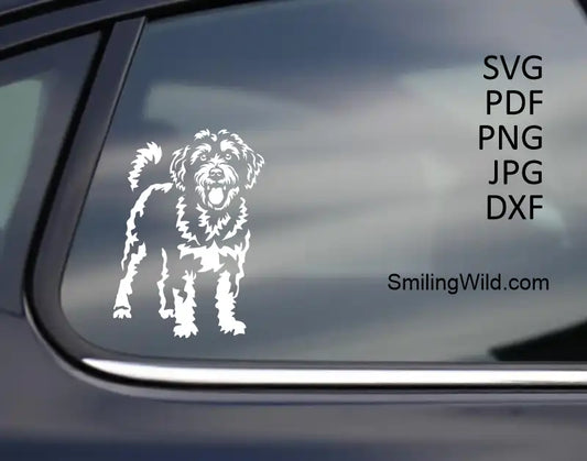 a full dog car sticker of a White standing Aussiepoo cut file svg vector graphic art for cutting machines