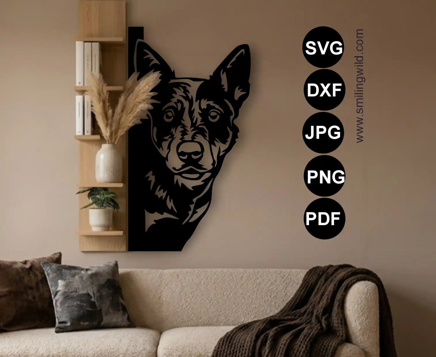 Detailed Australian Cattle Dog  png and dxf vector corner design for laser engraving and cutting