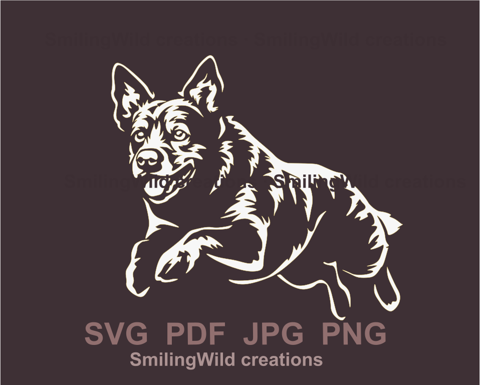 Australian cattle dog white clip art design showing the dog while jumping