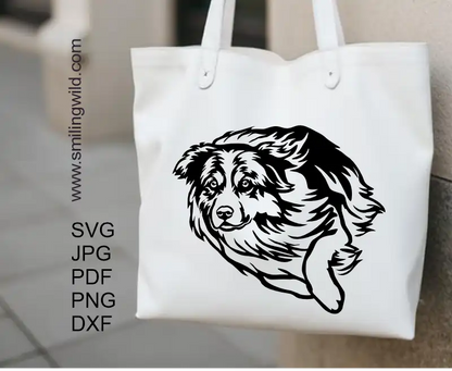 A tote bag design with Australian Shepherd clipart SVG PNG cut file digital design for crafting and vinyl projects