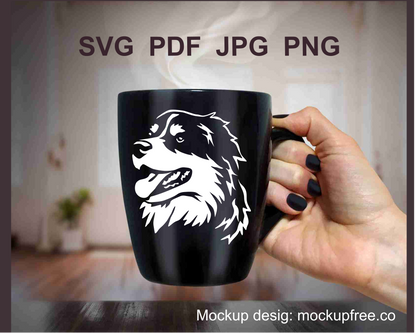 australian shepherd face printed on a black te cup