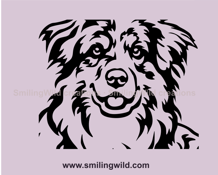 SMiling australian shepherd cuttable graphic face made as a digital art