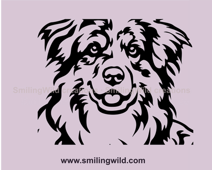 SMiling australian shepherd cuttable graphic face made as a digital art