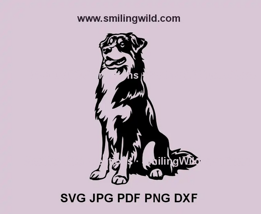 Sitting Australian Shepherd black vector clipart for Cricut projects