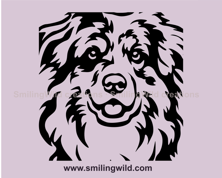 smiling australian shepherd face illusration in digital art