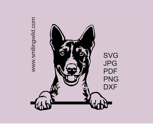 a smiling Basenji showing a peeking dog with paws on the edge SVG, png and dxf clipart – black vector file for Cricut and laser cutting