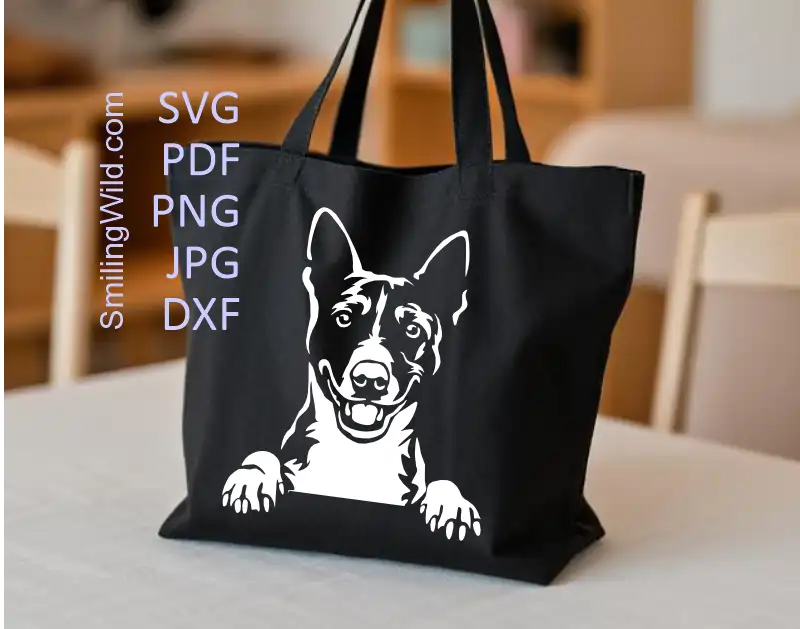 Basenji peeking pet portrait white cutting design for crafts
