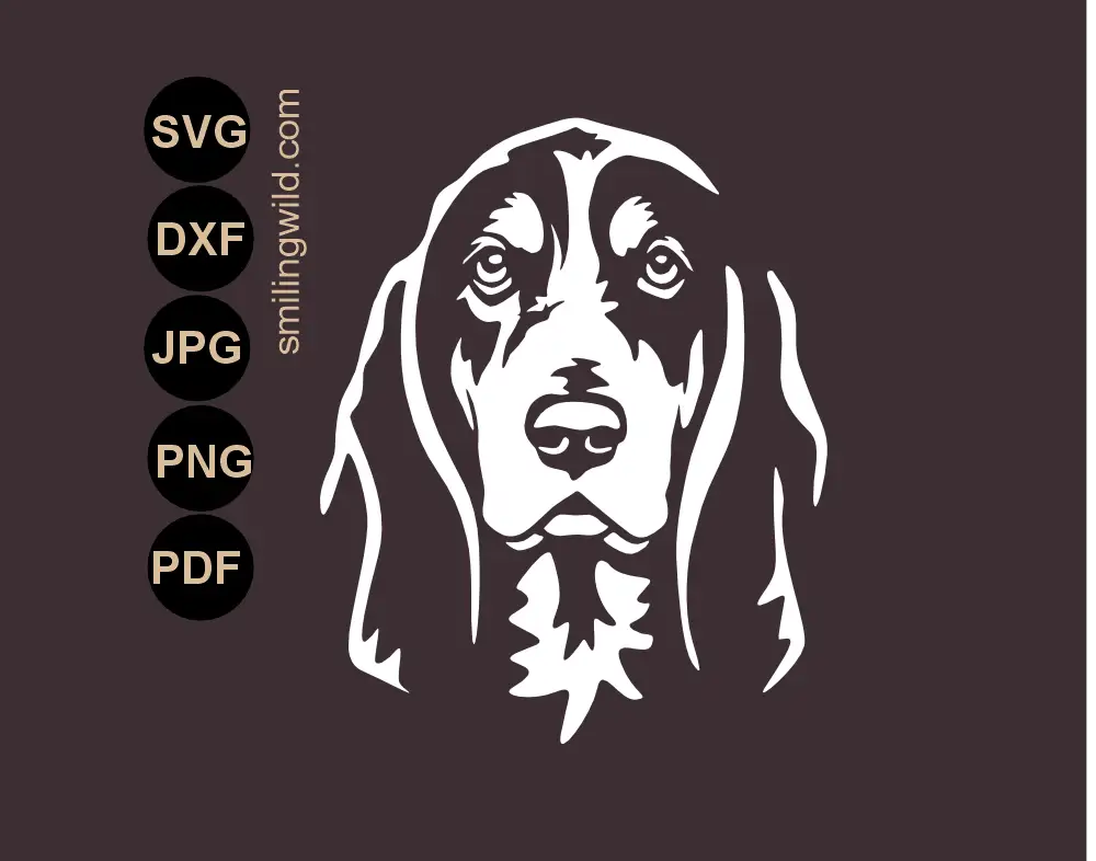 Basset bleu de gascogne face clipart in svg png dxf dog white vector cutting files