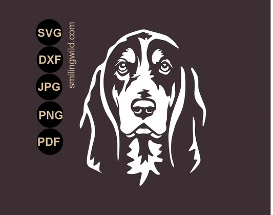 Basset bleu de gascogne face clipart in svg png dxf dog white vector cutting files