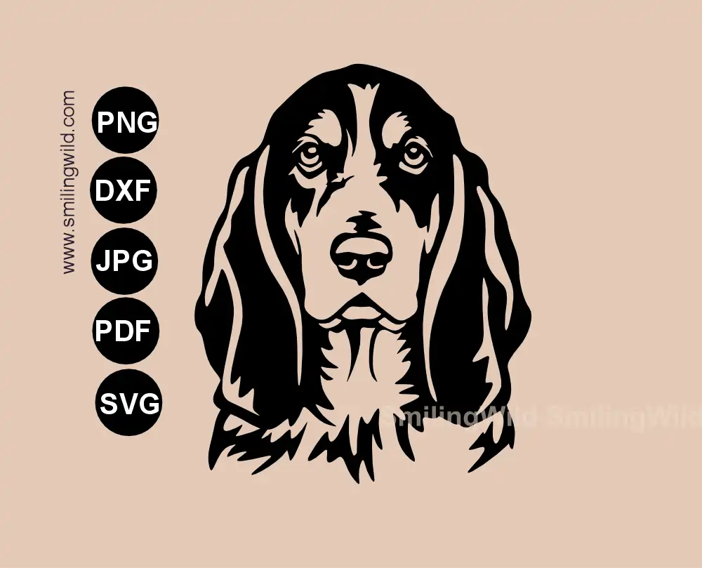 Basset bleu de gascogne svg vector clipart dog cut file design visualization - adogbreed frontal face graphic